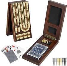 Foldable Wooden Cribbage Board Game Set, Trav...