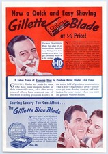 Gillette Thin Blade Blue Blade Razor Shaving Half Price 4 for 10c 1939 Print Ad