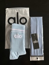ALO Light Blue Crew Socks Women One Size Solid Mid Calf Full Toe 1 Pair