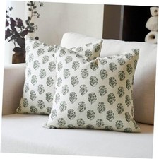 Set of 2 Floral Pillow Covers 18x18, Block 18" x 18" Pack of 2 Dusty Green