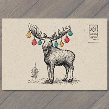 POSTCARD Moose Christmas Ornaments Antlers Rustic Lodge Holiday Cabin Decor Funn