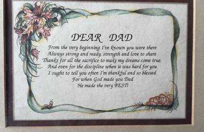 Vintage Dear Dad'' poem wall art Fathers Day Gift Framed Picture