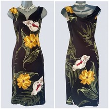 Quiz black multi floral sleeveless slim fit above knee evening dress size 10