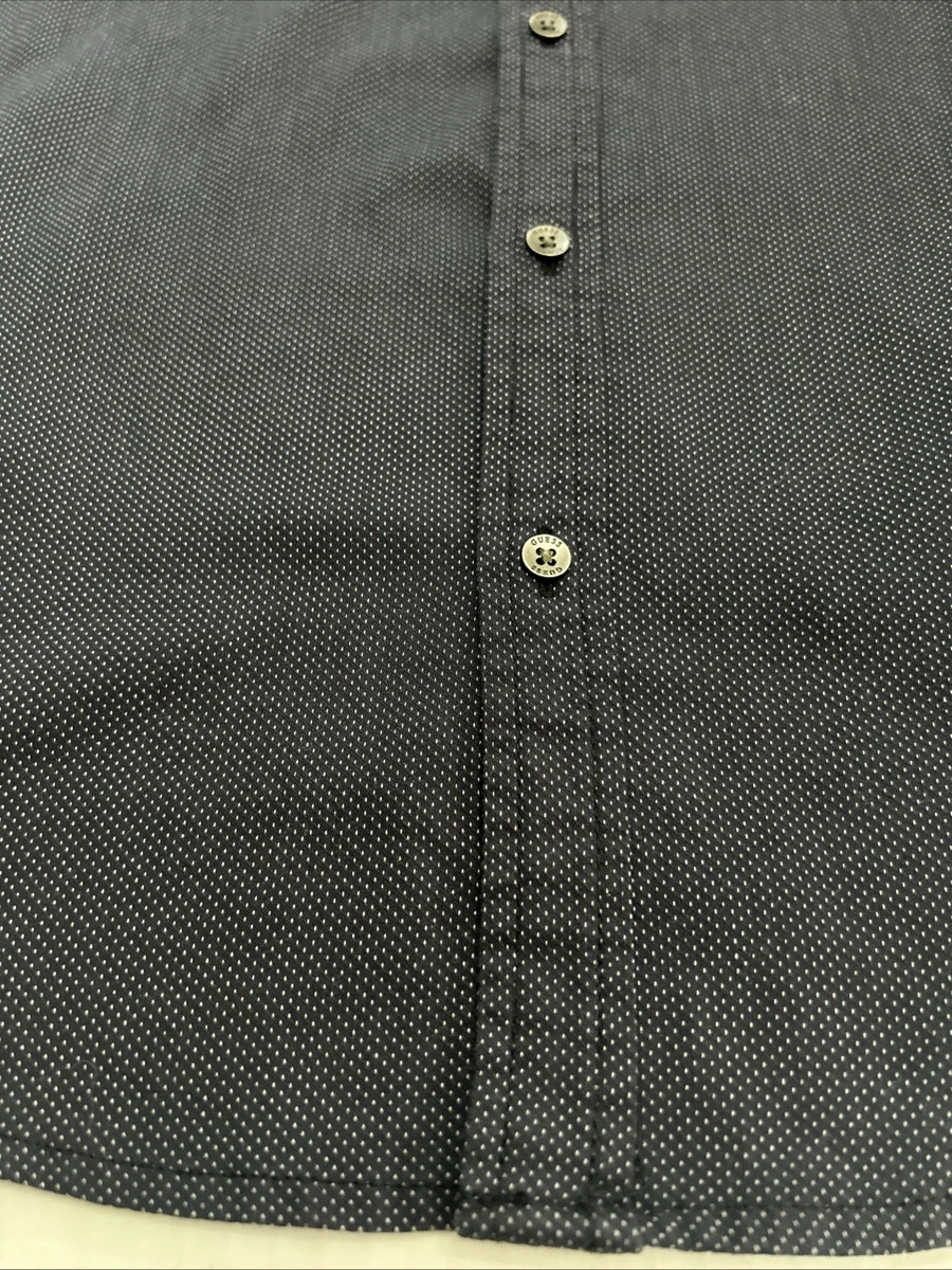 Camisa Guess Manga Corta Abotonada Negra Gris Talla M Calce Ajustado