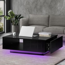 Coffee Table High Gloss Storage Drawer and Open Shelf Home Living Room Table Bla