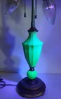 Victorian Jadeite Uranium Lamp Base Brass?Bronze? 22" tall Finial Included Works — photo 10