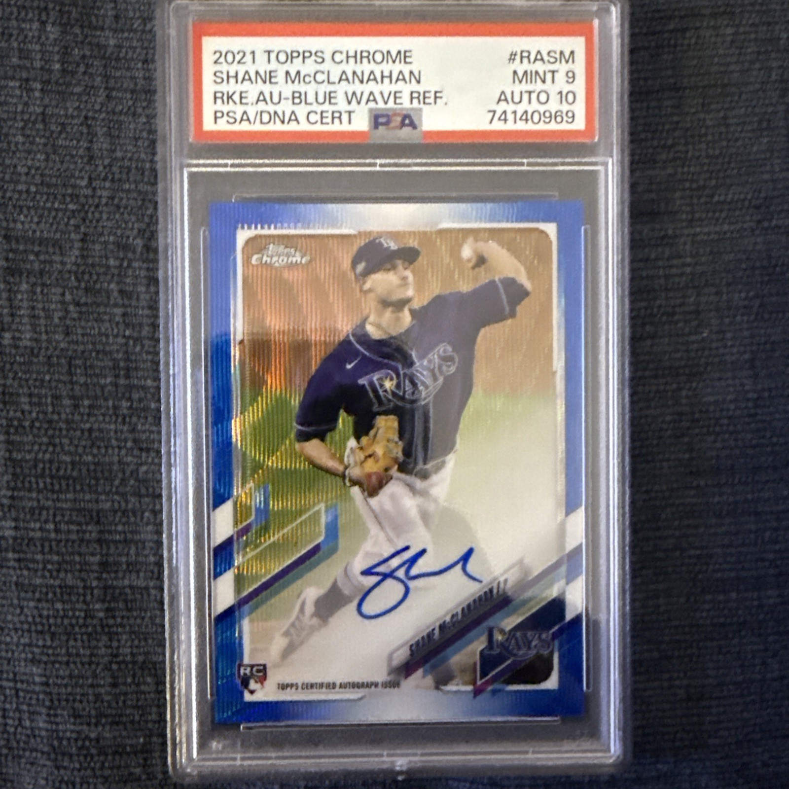 2021 Topps Chrome Shane McClanahan Rookie Blue Wave Refractor /150 PSA 9 Auto 10