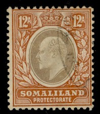 SOMALILAND PROTECTORATE EDVII SG53, 12a black & orange-buff, FINE USED. Cat &pound;16.