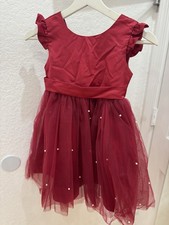 Girls red tulle tutu dress size 6 bow pearl accents lined party