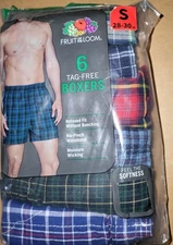 Fruit Of The Loom Mens Tartan Boxers 6 Pack Small 28-30 In