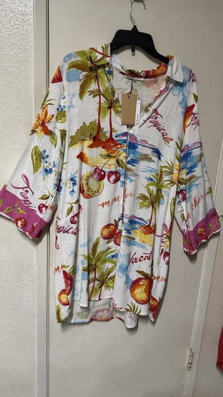 Label of Love CoverUp SzL Tropical Vacation Linen Blend NWT Australia Design