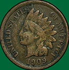 1909 Indian Head Cent Fine F Coin, Corrosion #34744
