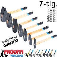 7-tlg Profi Schlosserhammer Werkstatt Stahl Hammer 100-2000 Gr Eschen Holz Stiel