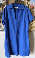 Madewell Vibrant Blue Linen Shirt Dress Collared V neck Pockets Sz XS