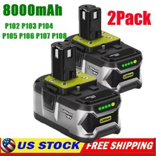2 Pack 8.0Ah Battery For Ryobi 18V One Plus P108 P107 P106 RB18L50 RB18L60