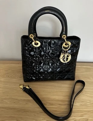 Vintage Christian Dior Princess Diana Black Patent Leather Lady Dior Handbag Bag - Image 1 of 4