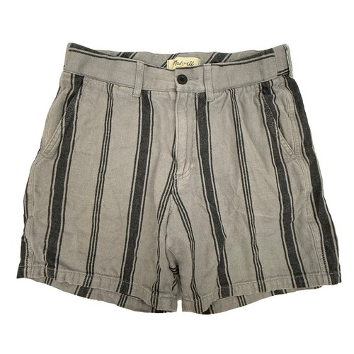 Madewell, MADEWELL Men’s Hemp-Cotton Print Shorts S Black Coal Gray Striped Casual EUC B65