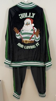 NEW Blizzard Bay Christmas Velour Track Suit mens XL santa jacket pants black