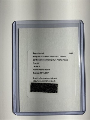 2024 Panini Immaculate Adonai Mitchell Signature Patches Rookie Emerald /18 FOTL