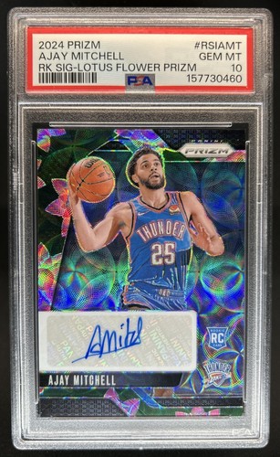 2024-25 Panini Prizm Ajay Mitchell Rookie RC Lotus Flower Auto #/18 PSA 10