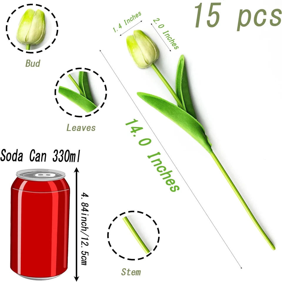 15 искусственных белых тюльпанов — шелковые цветы на ощупь для дома и свадьбы деко - Изображение 3 из 4