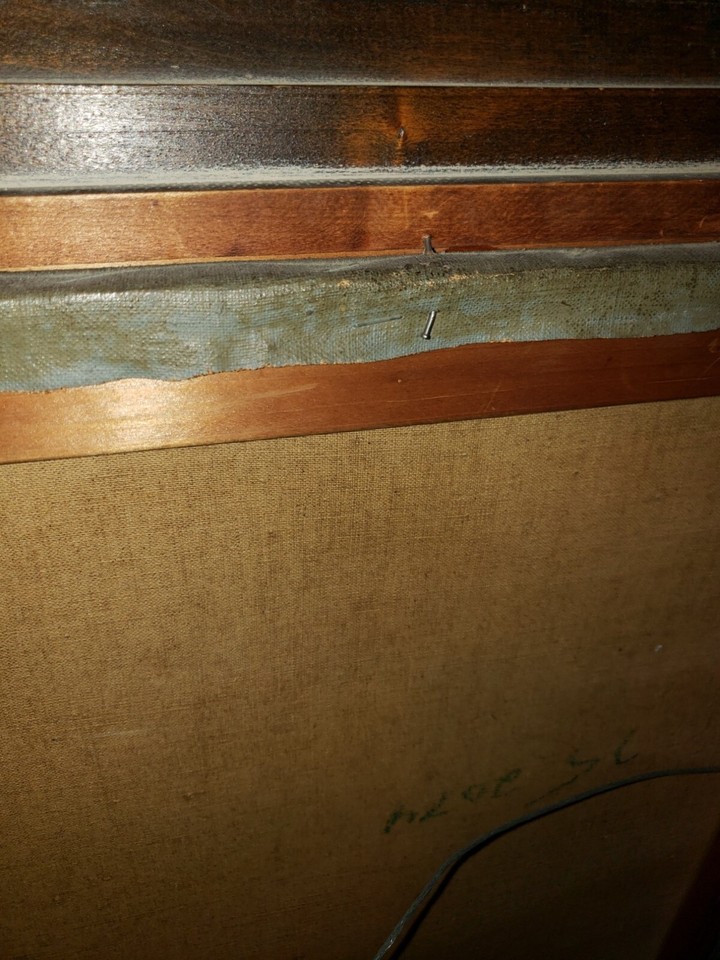 Vintage Antique Painting Large Oil On Canvas Child Playing Guitar