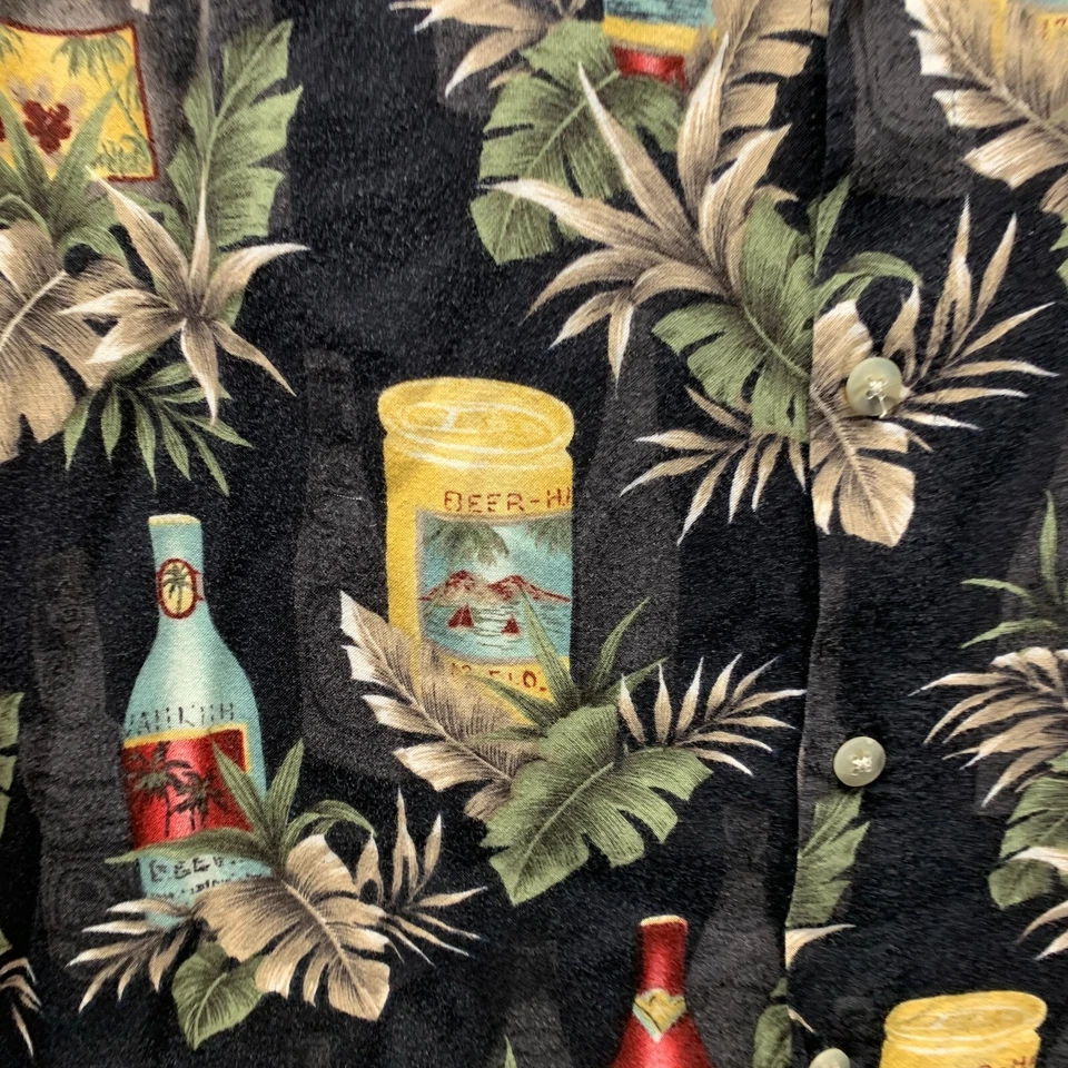 Pierre Cardin Shirt Adult Large Black Beer Floral Palms Print Rayon Viscose Mens - Image 4 of 4