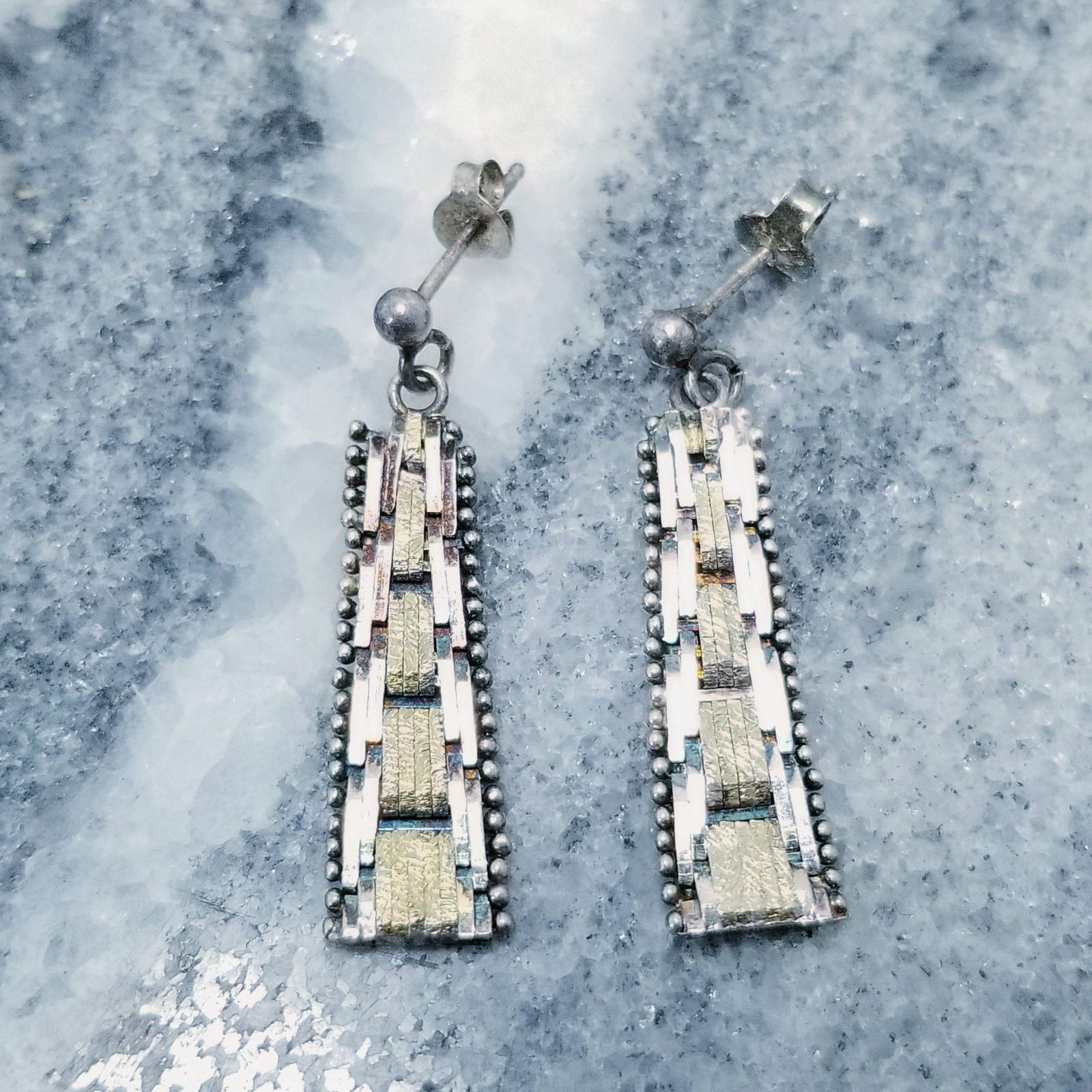 Vintage Rectangular Dangle Drop Post Earrings, Mi… - image 5