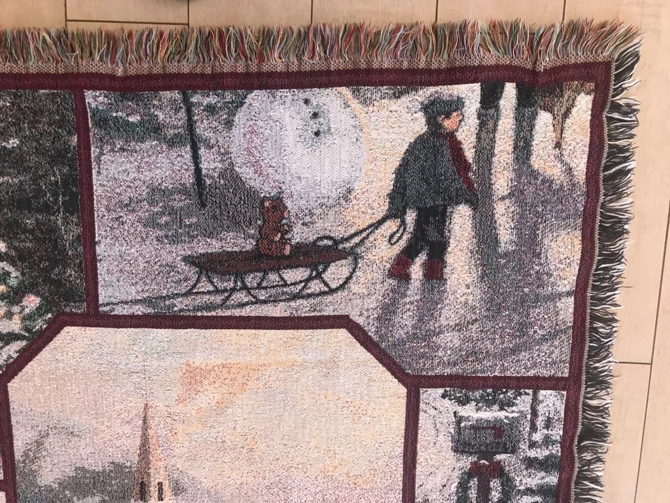 "Manta Thomas Kinkade tapiz 41"" X 60"" con flecos invierno escena de Navidad" Foto 4 de 4