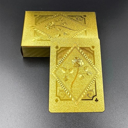 MAZO DE CARTAS ORO 24K QUILATES JUEGO PÓKER IMPERMEABLE DURADERO PLÁSTICO RECUBIERTO ROSA - Imagen 2 de 11