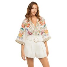 FARM Rio Off-White Insects Floral Bodysuit Size XXS
