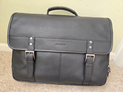 NWT Samsonite Classic Leather Flapover Messenger Bag Briefcase Black