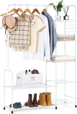 Heavy Duty Garment Coat Rack Hanging Clothes Wardrobe Rack with Storage Shelves