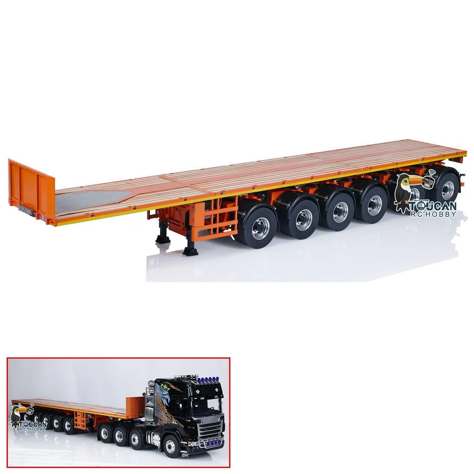 1/14 6-Axle Metal Flat Trailer W/ Servo for Remote Control Tractor Truck Car - Image 2 of 4