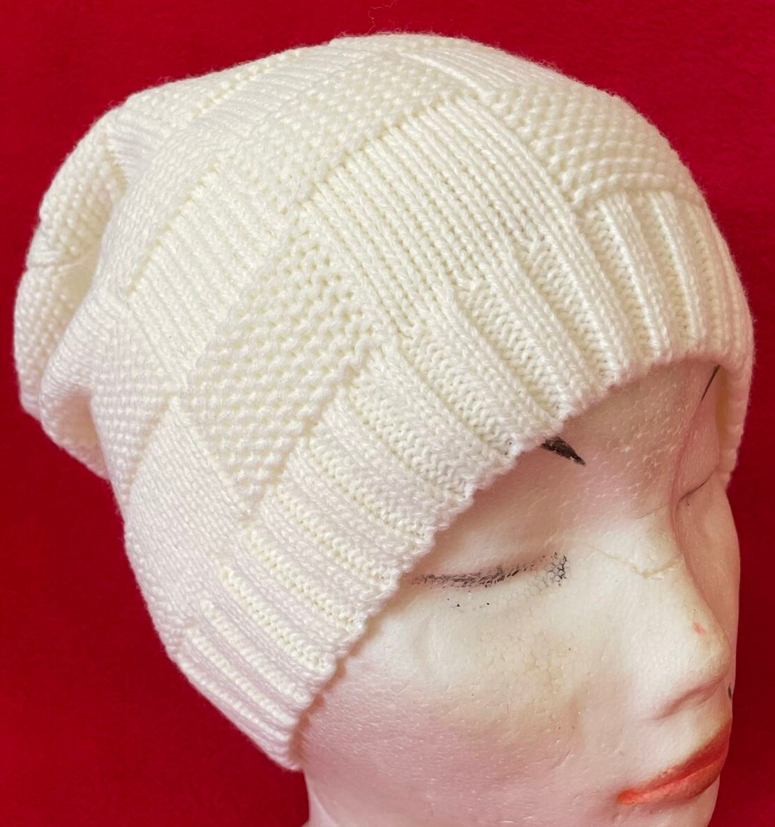 GIL Mütze Unisex Adulto Beanie De Lana Blanco Crema Waffelmuster Feinstrick 29cm
