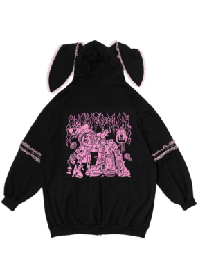 Japanese punk loli Harajuku style black & pink bunny hoodie | eBay