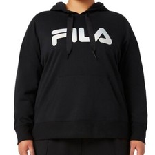 Fila Sweatshirt Womens 1X Black Logo Pullover Fleece Kangaroo Pocket NWT