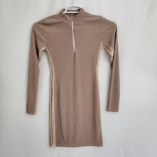 Pretty Little Thing Women’s Quarter Zip Dress Size 6 Tan Long Sleeve Sheer Sides