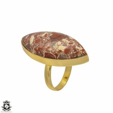 Size 8.5 - Size 10 Adjustable Wild Horse Jasper 24K Gold Plated Ring GPR20