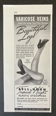 1942 Bell-Horn Tropical Weight Elastic Stockings Varicose Veins Vintage Print Ad
