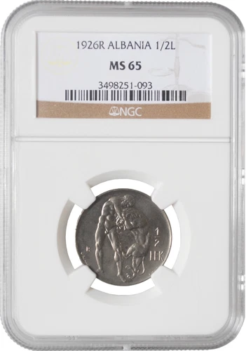 Albania 1/2 lek 1926 R, NGC MS65, "King Zog I (1928 - 1939)"