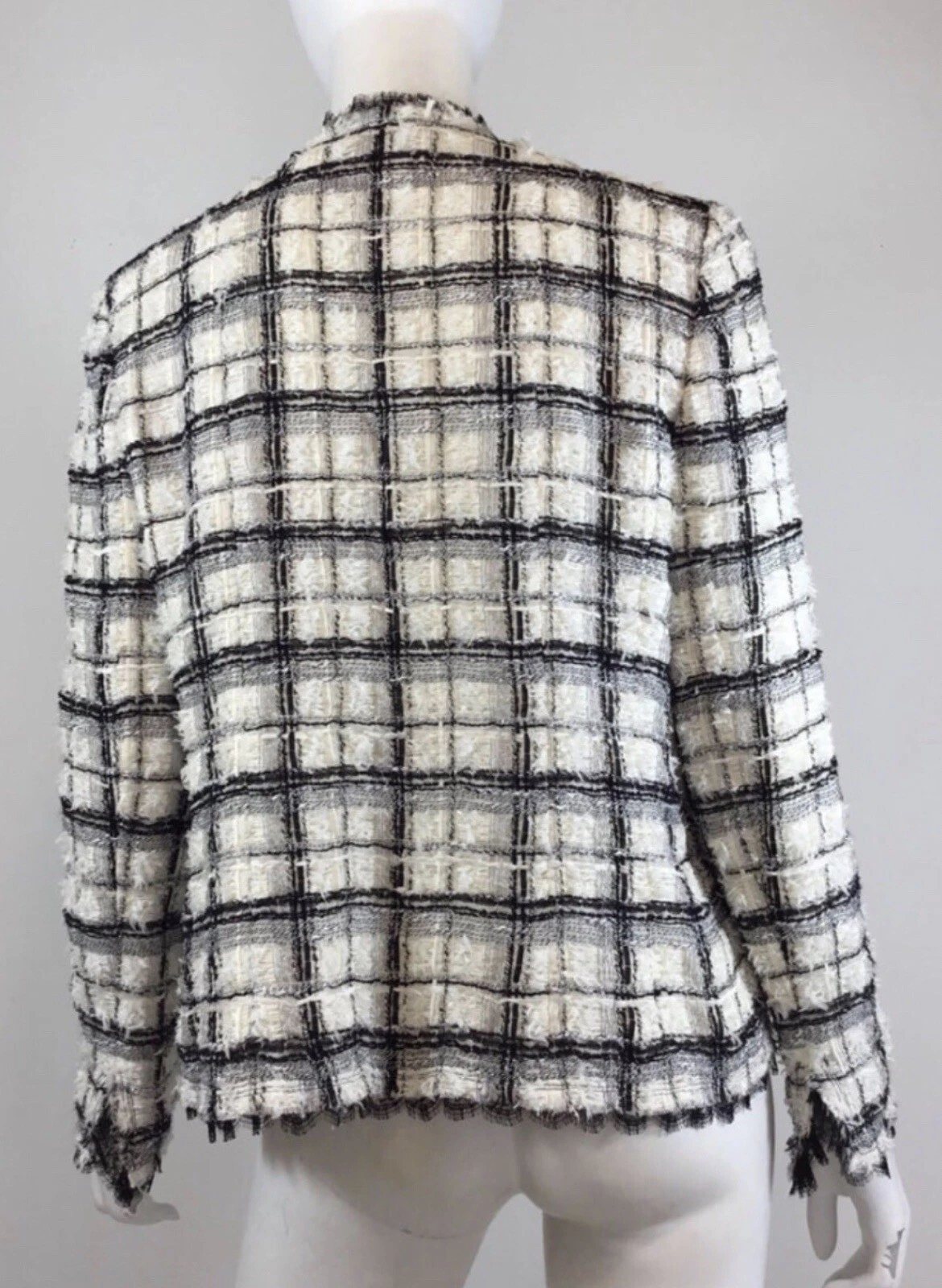 CHANEL BLACK WHITE SILVER CHECKED JACKET 38