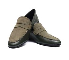 Handmade Mens two tone penny loafer, Mens leater moccasins, Men Driving shoes