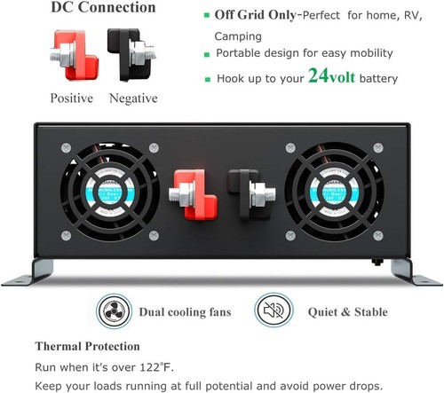 Inversor de onda sinusoidal pura WZRELB 3500W/7000W (pico) 24V CC a 110V 120V CA - Imagen 4 de 6
