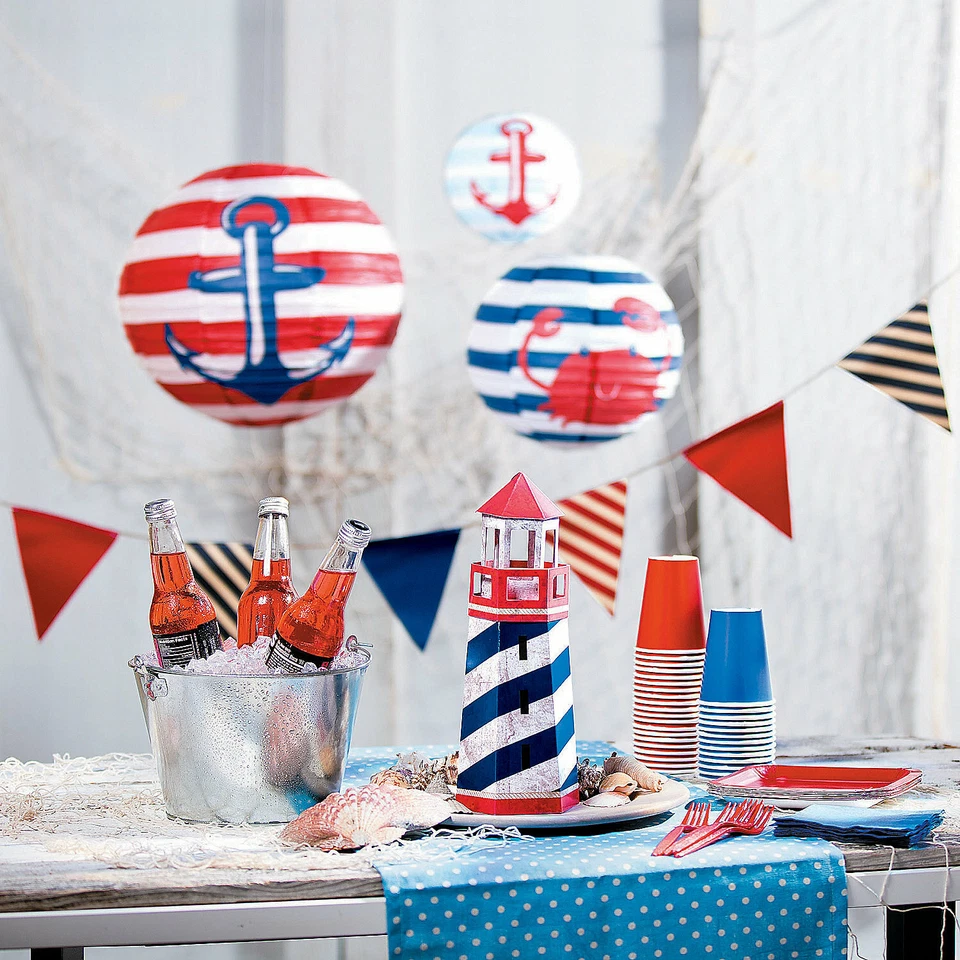 Baby Shower Nautical Hanging Paper Lanterns, Party Decor, 3 Pieces - Image 2 of 2