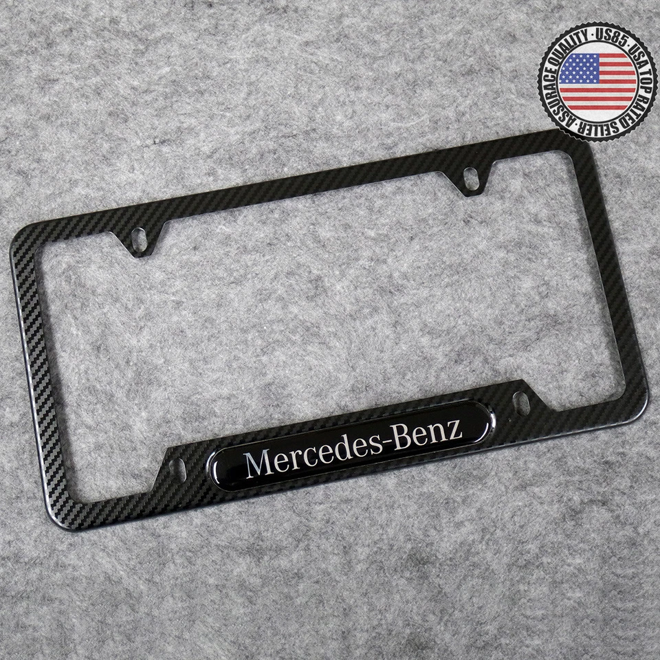 For Mercedes-Benz Sport Carbon Fiber Texture License Plate Frame Cover Gift - Image 2 of 4