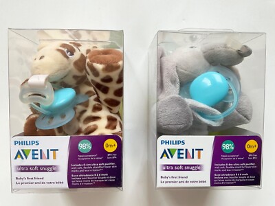 2 x Lot Philips Avent Pacifier  0m+  Giraffe & Elephant NEW