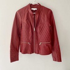 Nwot New York And Company Red Faux Leather Motorcycle Jacket Size Medium Quilted
