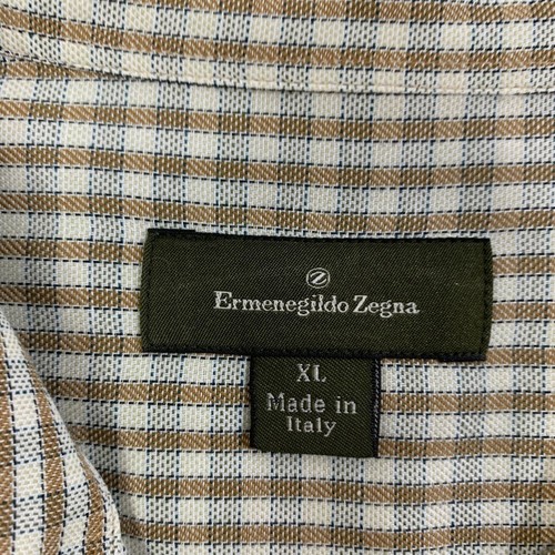 Ermenegildo Zegna Shirt Mens XL Cream Beige Classic Plaid Long Sleeve Made Italy - Picture 5 of 9