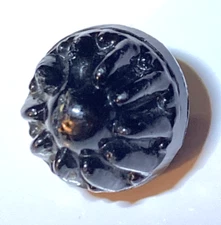 Antique Jet Black Glass Button Domed Gelatin Mold Design Tunnel Shank 3/8"